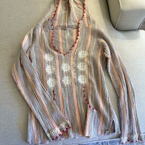 Eze Sur Mer Striped Multicolor Embroidered Hoodie Long Sleeve Top XS